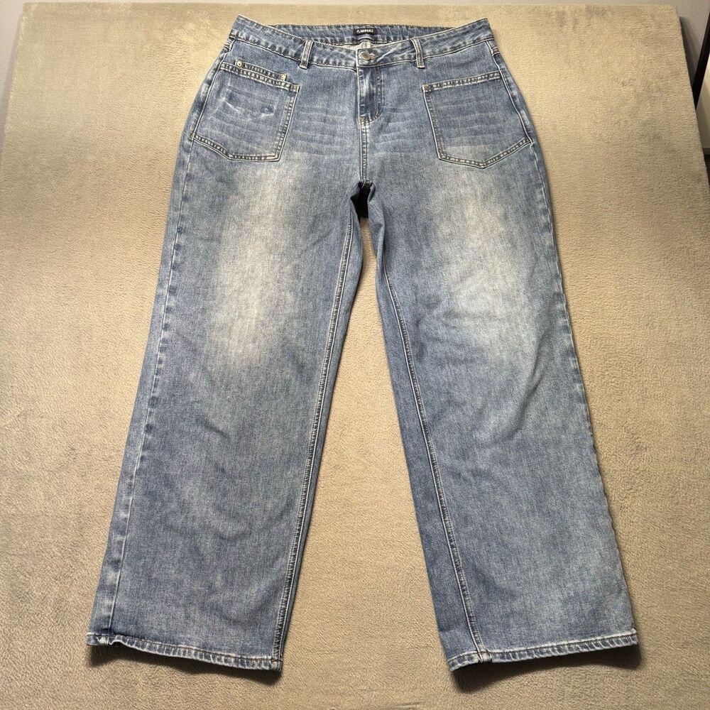 Flamingals Womens 3XL Wide Leg Jeans Blue Medium Wash High Rise Denim EUC